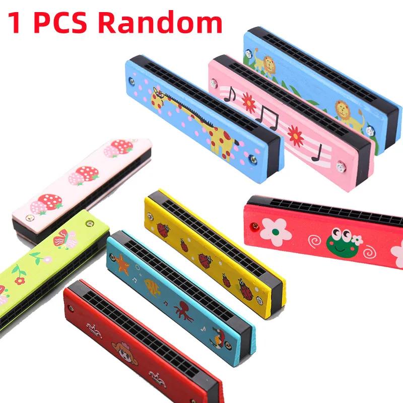 Harmonica cromática de madeira para crianças, 16 buracos, instrumento de sopro musical, mini desenhos animados, tom C, blues, brinquedos para crianças - Image 1