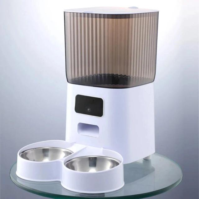 Alimentador Automático Inteligente para Gatos e Cães com Câmera, Dispenser de Comida Seca e Gravador de Voz - 5L com Duas Tigelas