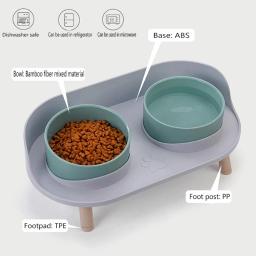 Gato duplo tigela de segurança com suporte de madeira e esteira de silicone gatinho filhote de cachorro alimentos alimentação de água elevada prato suprimentos de cão à prova de derramamento - Image 2