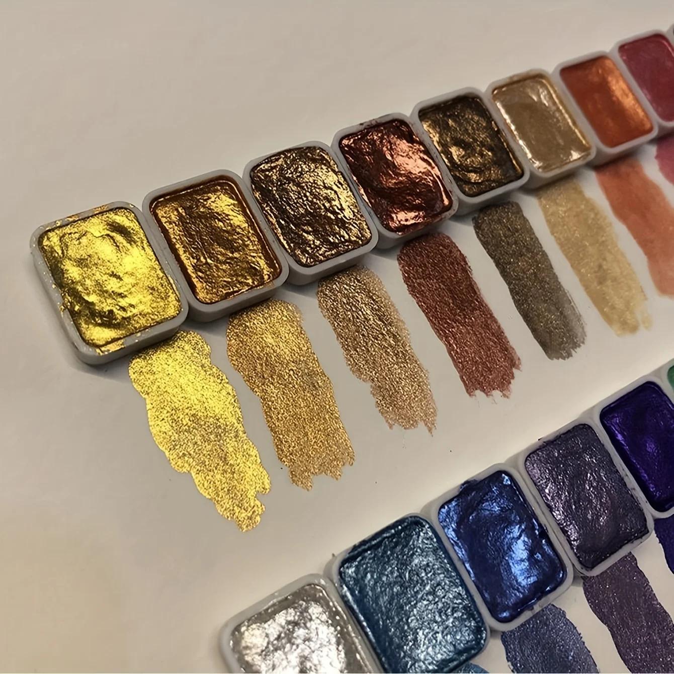 Metal aquarela pintura conjunto, caixa portátil com pérolas brilhantes, pintura sólida, arte suprimentos, 20 cores - Image 1