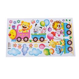 Animais bonitos e bonitos adesivos de parede, trem DIY para crianças, quarto do bebê, berçário, decoração de casa, arte mural, 1pc - Image 4