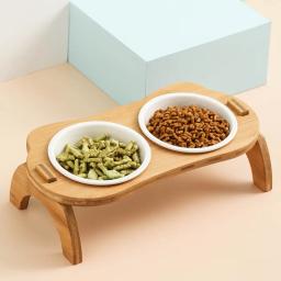 Alimentador elevado para cães e gatos, tigela de bambu, à prova de vazamentos, ideal para filhotes e gatos - Image 3