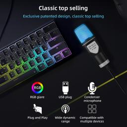 Microfone USB RGB Microfone Condensador Fio Gaming Mic para Podcast Estúdio De Gravação Streaming Laptop Desktop PC - Image 3