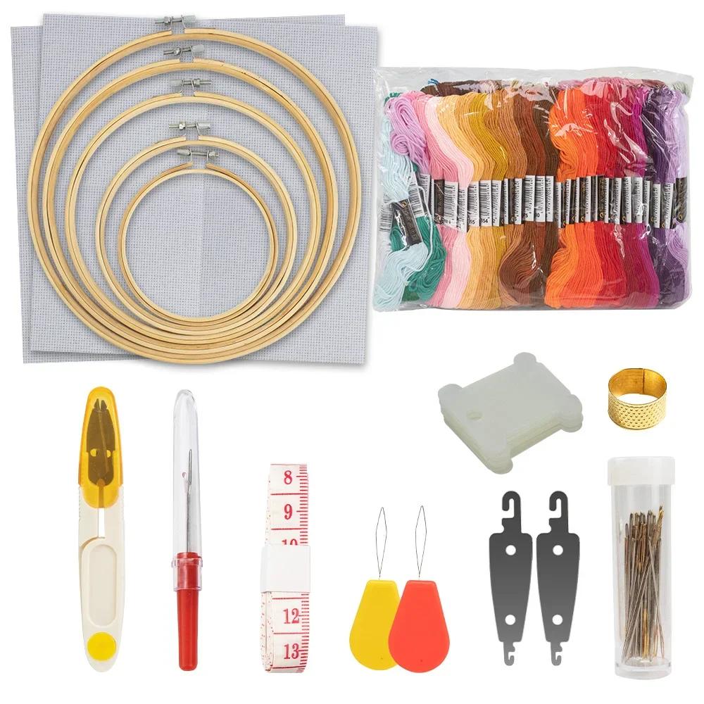Kit completo de bambu bordado Hoop, aros, tesouras, agulhas, fios, panos, ideais para amantes de artesanato e iniciantes - Image 1
