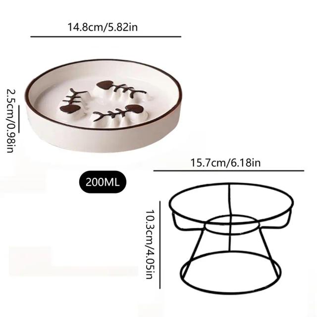Tigela de Cerâmica com Suporte Metal Elevado para Alimentação de Gatos e Filhotes de Cachorro