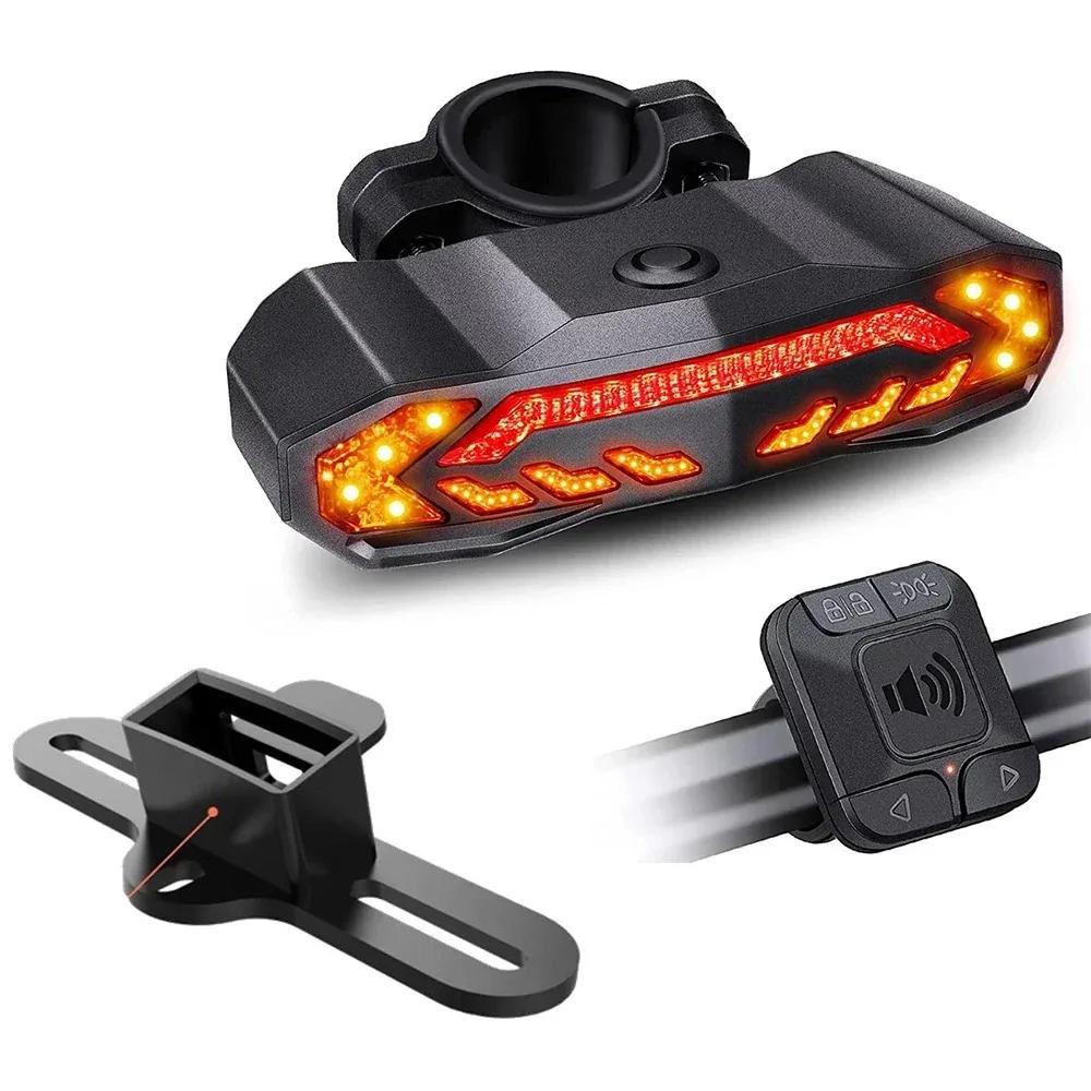 Bicicleta sem fio Rear Tail Light com suporte, Bike Brake Sensor, Rear Alarm, impermeável, Turn Signal, USB Charging, IP65 - Image 1