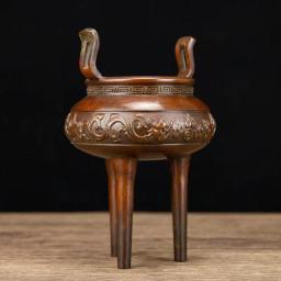 Coleção de queimador de incenso de três pernas de orelha dupla, antigo, polpa velha revestida, cobre puro, menino, homens, menina, antigo C - Image 2