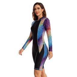 Fato de surf de peça única feminino, manga comprida, estampado bonito, esportes aquáticos, protetor solar, praia, nadar, lancha, roupas de surf, moda - Image 4