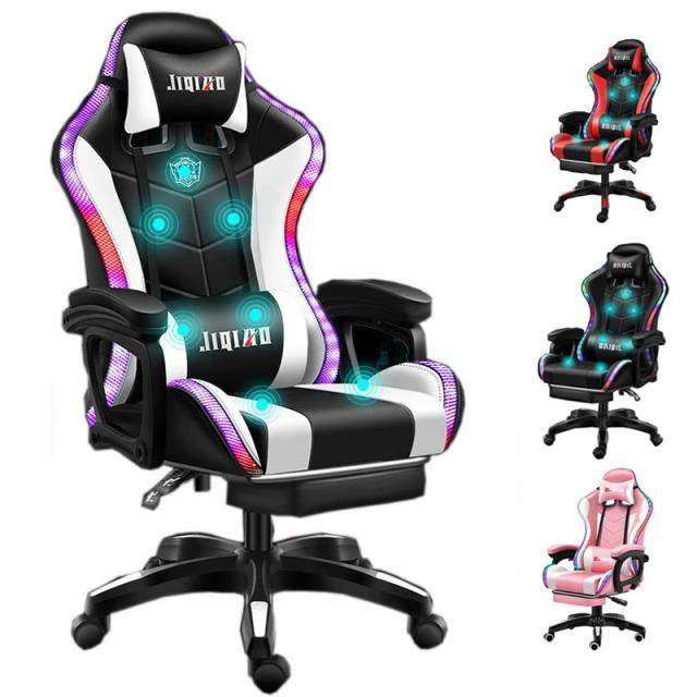 Cadeira Gamer de Couro PU com Luzes RGB, Alto-Falantes e Função de Massagem para Conforto em Longas Sessões de Jogo