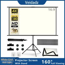 Tela do projetor com suporte, grade branca, anti-leve, tela do ganho 2,0, 100 120 polegadas, tela de projeção 4K HD, Home Theater, ao ar livre - Image 1