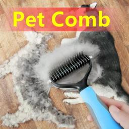 Animais de estimação pele nó cortador cão grooming derramamento ferramentas pet gato depilação pente escova dupla face produtos fornecedores transporte da gota - Image 1