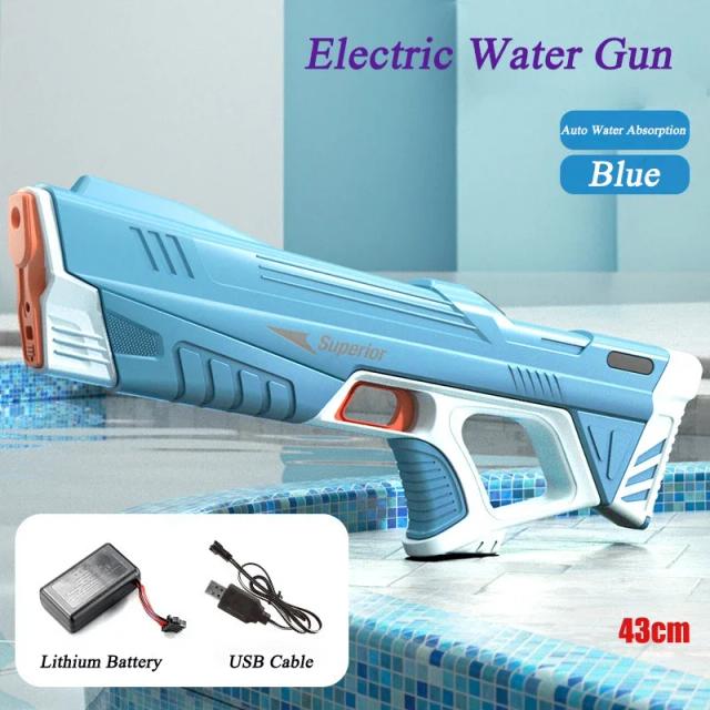 Arma de armazenamento de água automática para crianças - Brinquedo de verão portátil para diversão na praia e batalhas fantásticas de 43cm