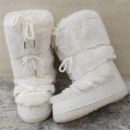 Botas de pele sintética y2k botas de neve femininas luxo fofo peludo mid-claf botas de esqui brancas mulher quente grosso forrado botas de algodão - Image 5