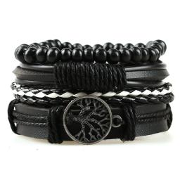 Bracelete de couro Tree of Life, acessórios masculinos para ligas, 4 combinações, miçangas de madeira, ornamento tecido à mão - Image 2