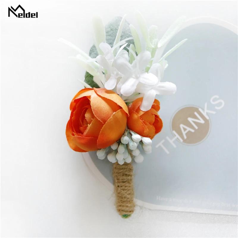 Meldel-Silk Rose Boutonniere para damas de honra, Casamento Corsage Pulso, Noivo Pulseira, Casamento Corsage, Orange Flower - Image 1