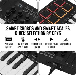 M-VAVE-MIDI Teclado de Controle, Mini USB Pad, 25 Key Midi Controller, 16 RGB Drum Pads, 8 Botões, Música, Notebook, SMK-25 II - Image 4