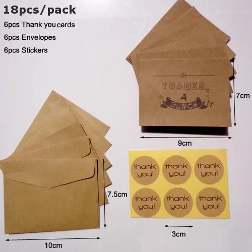 6 pçs obrigado retro cartão kraft papel envelopes selo adesivo festa de casamento marrom envelope adesivo conjunto ofício sacos de papel - Image 1