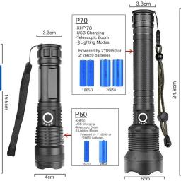 Lanternas LED recarregáveis 90000 lúmens Lanterna à prova d'água com zoom super brilhante com 3 modos poderosos para camping e caminhadas - Image 4