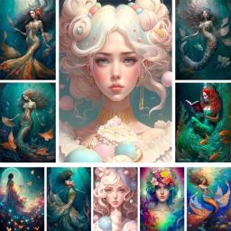 Kit completo de pintura a óleo sereia para adultos, lona Pictures, Home Decor, artesanato, artesanato, bonito, números, 40*50 - Image 1