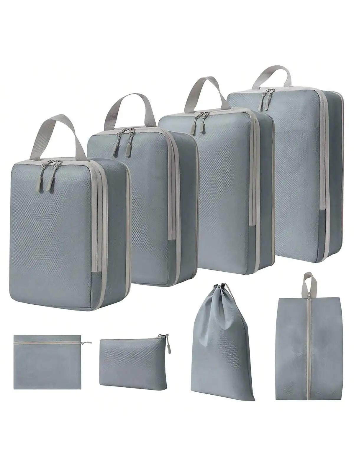 Conjunto de 8 sacos de compressão para viagem saco impermeável, mala de nylon portátil, com bolsa, organizador de bagagem - Image 1