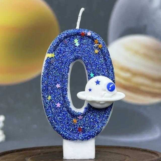Velas Digitais de Aniversário Universais em Azul para Festas com Temática Espacial - Números de 0 a 9