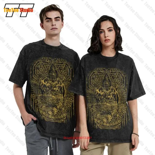 Sawadee Thai Tradicional Sak Yant Twin Tigers Camiseta Vintage Oversized