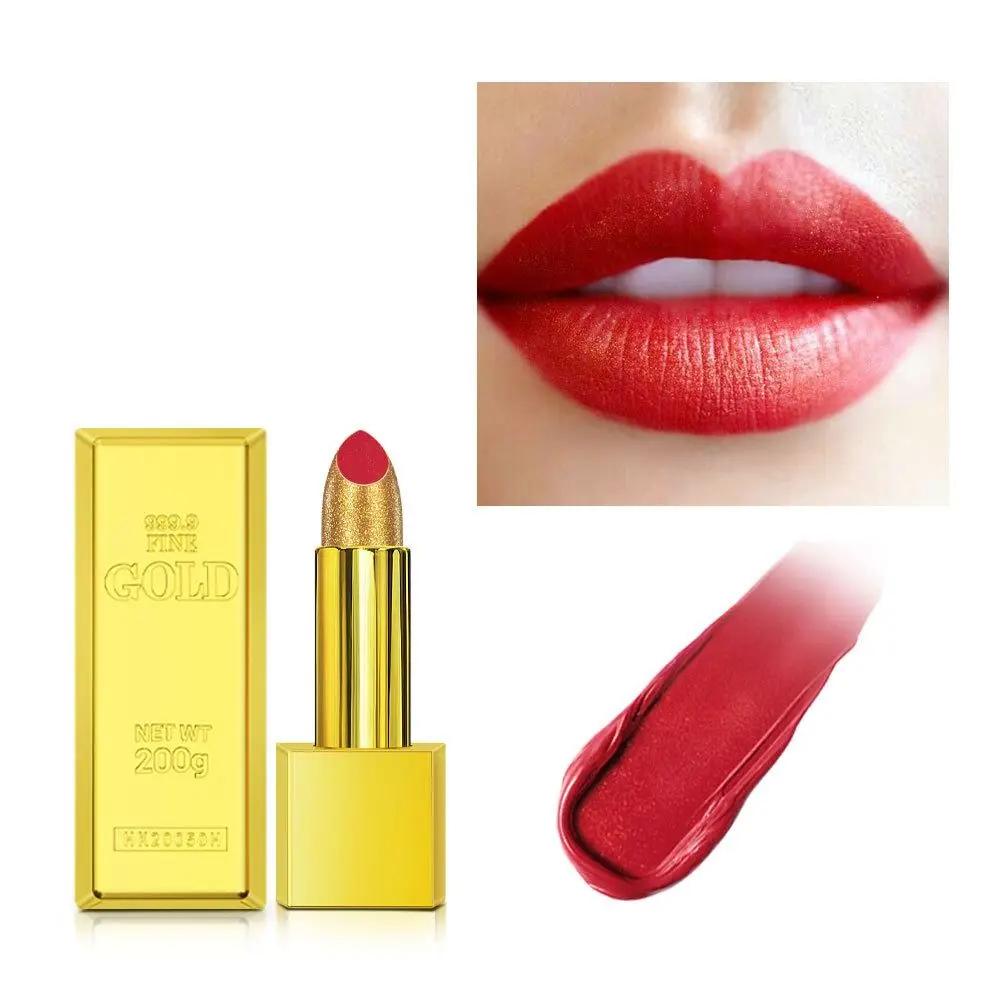 Waterproof Long Lasting Glitter Gold Lipstick, Shimmer Nude Pigmentos, Brilho labial metálico fosco, Copo não pegajoso, Velvet Lip Stick - Image 1