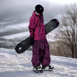 Nova venda quente da temporada conjunto de terno de snowboard das mulheres dos homens ao ar livre à prova dwaterproof água quente calças de esqui única placa atualização americana s - Image 2