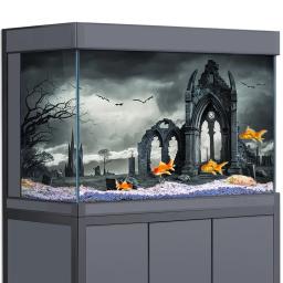 Decoração da etiqueta do fundo do aquário para tanques de peixes, ruínas góticas escuro hd 3d cartaz auto-adesivo à prova dwaterproof água - Image 1