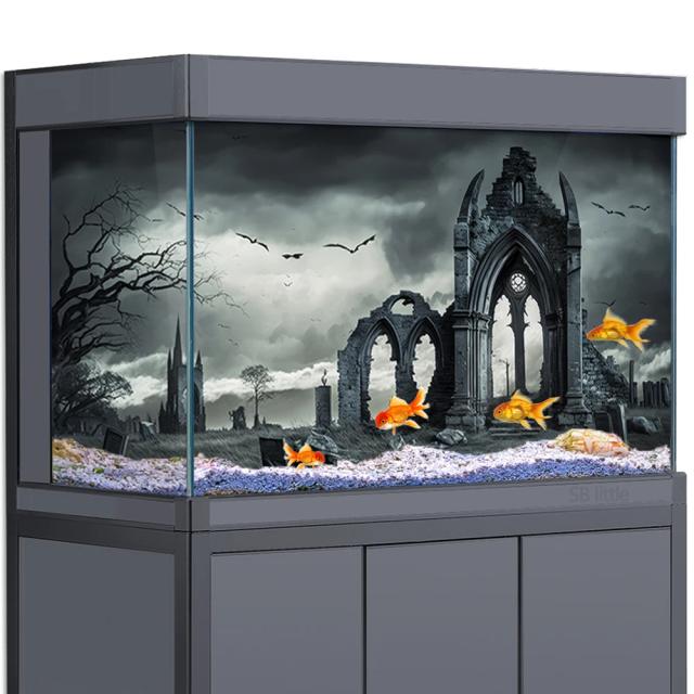 Decoração de Fundo para Aquário: Ruínas Góticas em HD 3D - Adesivo à Prova d'Água para Tanques de Peixes
