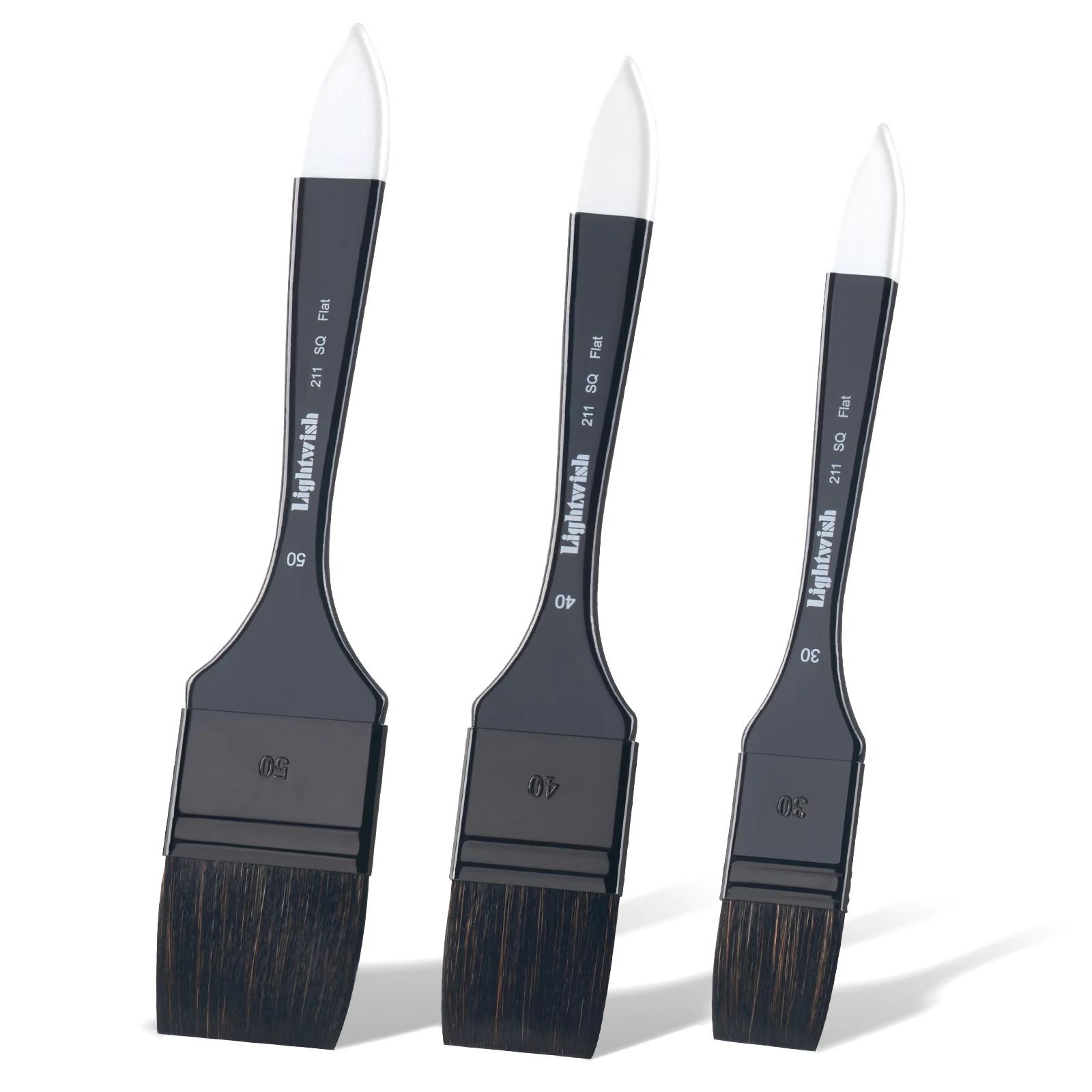 Lighfish-conjunto de pincéis planos, cabelo de esquilo sintético, kit de pincéis para artistas, adultos e hobbies, 3 peças - Image 1