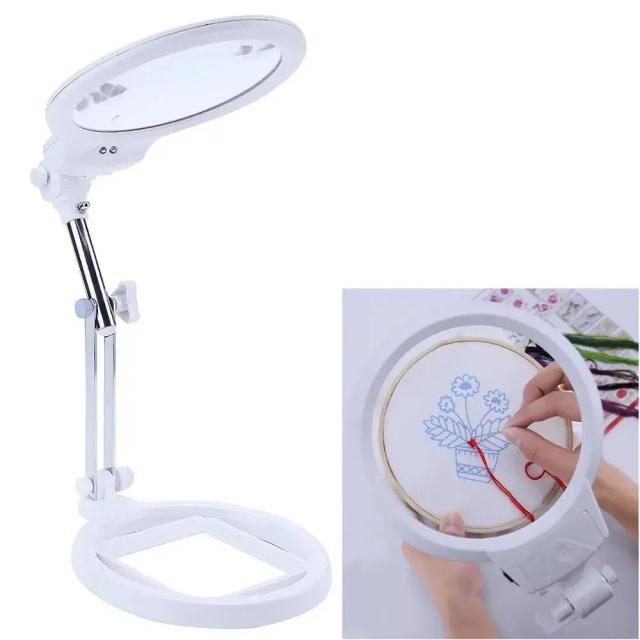 "Bordados Cross Stitch: Lupa Grande Dobrável com Lâmpada LED e Lente de 5.5 para Trabalhos Manuais"