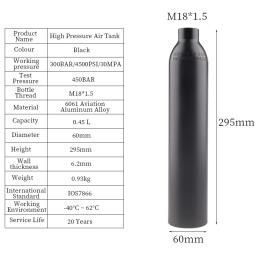 HPA Air Tank CO2 Recarga para o aquário, acessórios de mergulho Paintball, 0,22, 0,3, 0,35, cilindro de gás 0,45L, 300BAR, 4500PSI, 30MPA - Image 3