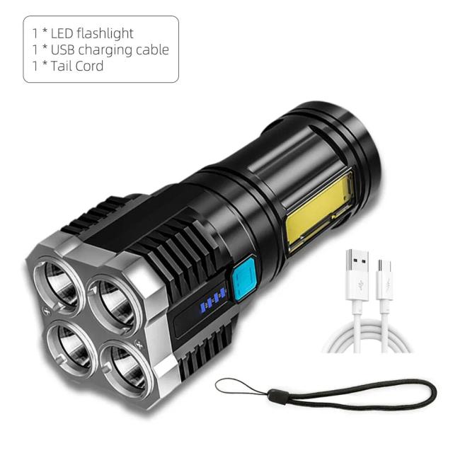 Lanterna LED Portátil Recarregável com Alta Potência e 4 Modos de Iluminação para Acampamento e Aventura