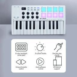 M-VAVE-25 Midi Teclado Portátil, USB, MIDI, Controlador com 8 Backlit Drum Pads, 8 Botões, 8 RGB teclas sensíveis - Image 4