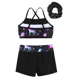 Roupa esportiva de dança feminina, Balança de sereia regata impressa com shorts, balé ginástica, roupas de ginástica, fantasia para crianças, 2 peças - Image 5