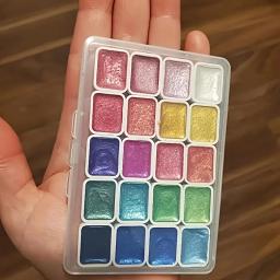 Metal aquarela pintura conjunto, caixa portátil com pérolas brilhantes, pintura sólida, arte suprimentos, 20 cores - Image 6