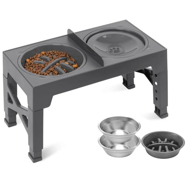 Alimentador Elevado Ajustável para Cães com Tigelas Duplas de Aço Inoxidável para Comida e Água