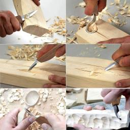 Kit de ferramentas de escultura em madeira para iniciantes, escultura manual, faca com arquivo de agulha, colher de madeira, talhar, 8PCs - Image 2