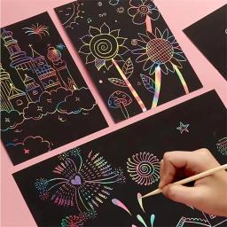 Arco-íris scratch-off conjunto de livros, arte e artesanato suprimentos, papel de desenho colorido, adequado para o jogo de aniversário, 12 folhas por conjunto - Image 4