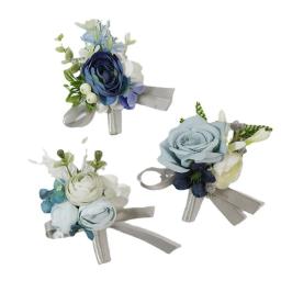 Empoeirado Azul Artificial Flores Casamento Boutonniere Corsage dama Noivo Handmade Acessórios Pulseira Casamento Pinos - Image 5