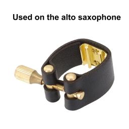 Para alto sax saxofone ligadura acessórios práticos clipe fixador universal bocal couro do plutônio + metal de alta qualidade - Image 1
