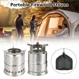 Fogão de acampamento ao ar livre portátil com saco de armazenamento, fogão a lenha destacável em aço inoxidável para piquenique, viagem - Image 2
