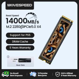 Movespeed 14000 mb/s pcie5.0 ssd nvme m.2 2280 unidade de estado sólido interno com caché dram 2tb m2 ssd disco rígido para ps5 computador portátil - Image 1