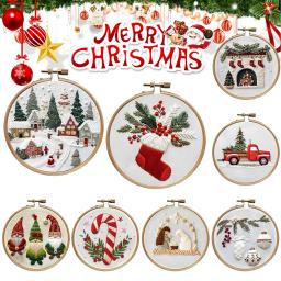 Conjunto de ponto cruz de natal inclui aro de bordado fios de pano de bordado artesanal kit de artesanato de arte de costura para iniciantes adultos - Image 1