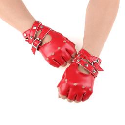 Luvas de couro PU rebite sem dedos para crianças e adultos, luvas de meio dedo, estilo rock punk, bandagem oca, festa - Image 3