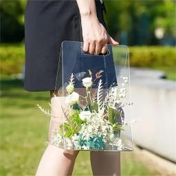 Caixa de flor portátil acrílica, embrulho de presente sacos com alças, sacolas reutilizáveis, solteira, dama de honra, casamento, aniversário - Image 2
