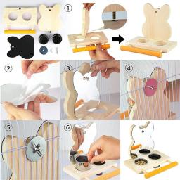 Espelho com copos alimentadores e tigela para papagaios, brinquedo interativo de pássaros de madeira, quebra-cabeça, gaiola, brinquedos papagaio, acessórios - Image 3