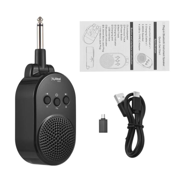 Amplificador Recarregável para Guitarra BT Tipo C com Alto-Falante Portátil e Rotação de 270° – Potência de 5W para Guitarras Elétricas e Instrumentos de Sopro