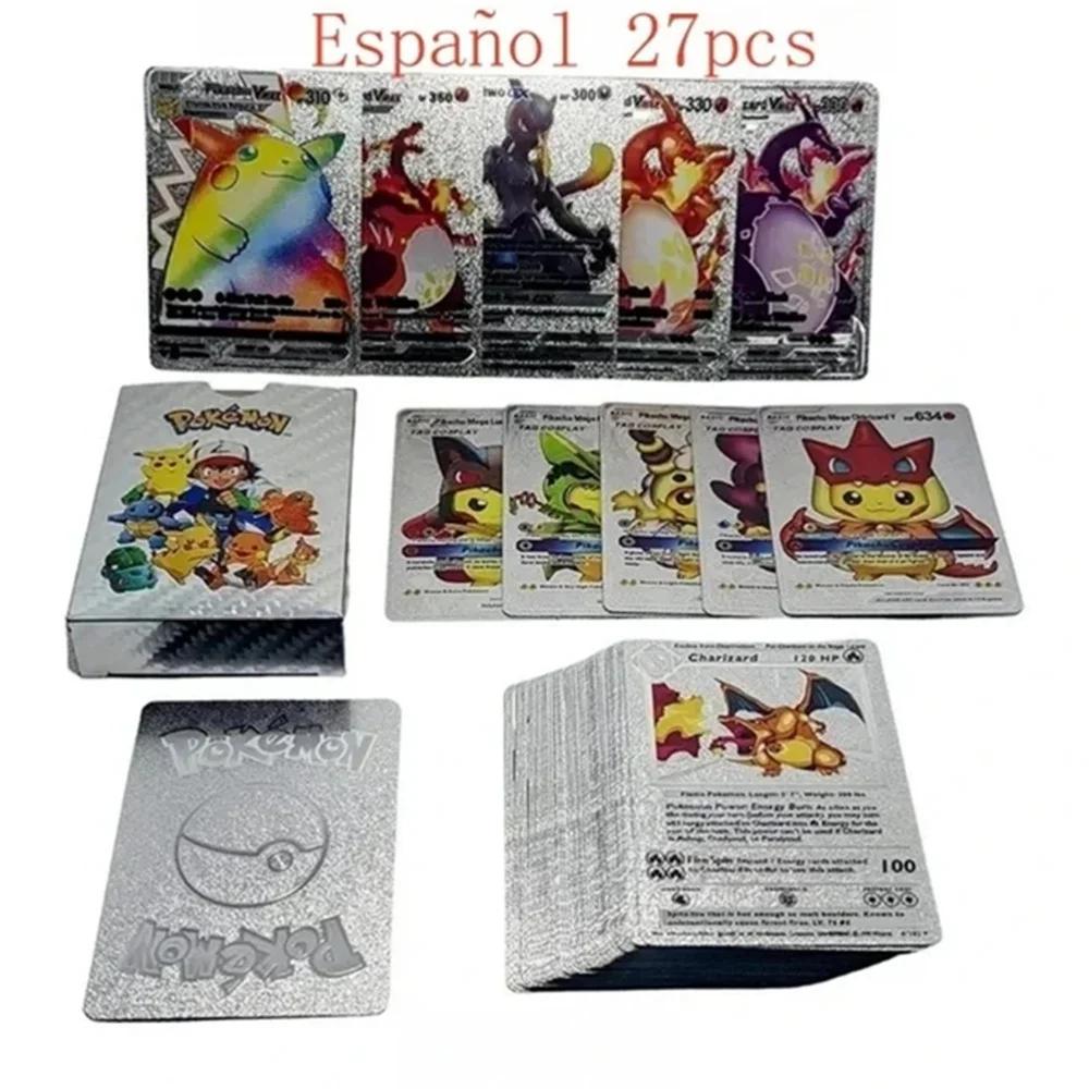 Pokemon Metal Gold and Silver Vmax GX Cards, Caixa de Cartões, Mewtwo Pikachu, Coleção Rara, Treinador de Batalha, Brinde Brinquedos Infantis, 2022 - Image 1
